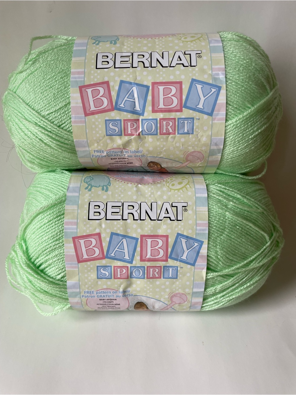 TWO full skeins Bernat Baby Sport yarn SPRITE Green Lot WL151454 1077 Yds/984m